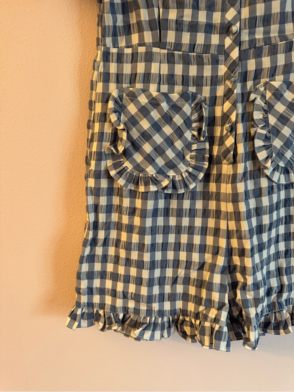 Sister Jane Blue and White Gingham Romper with Ruffle Collar - Picture 6 of 9